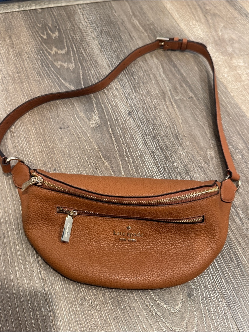 kate spade Pebbled Leather Crossbody Belt Bag in Brown with Gold Hardware